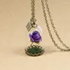 Pendant Necklaces Retro Glass Vial Necklace Butterfly Wish Accessories Red Rose Dried Flower Jewelry For Women Girls