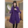 Trenchs de femmes 2023 automne et hiver épais manteau coton à l'intérieur violet coupe-vent grande poche lâche polyvalent velours côtelé à capuche 6XL