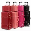 Valises Vintage bagages roulants chariot boîte ensemble chinois rouge étui de mariage grande capacité maquillage valise stockage voyage