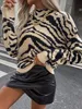 Kvinnors tröjor Casual Loose Sticked Leopard Print Pullovers Sweaters för höst/vinter Kvinnors tröja Ny O-Neck Full Sleeve Pullover