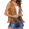 Gilets pour femmes Femmes Gland Gilet 70s Hippie Faux Daim Rivets Sans Manches Fringe Gilet Veste Ouvert Avant Boho Western Cardigan