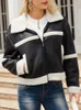 Couro feminino outono inverno feminino streetwear grosso quente camurça cordeiro plutônio casaco moda falso shearling pele de carneiro jaquetas curtas