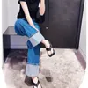 Women's Jeans 2023 Summer Wide Leg Women Flanging Rhinestone High Waist Slimming Loose Straight Cotton All Match Luxury Blue Trousers 23