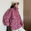 Pele feminina inverno oversized colorido leopardo impressão falso casaco feminino manga longa zip up quente macio macio jaqueta coreano moda outerwears