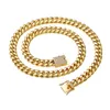 Catena a maglia cubana di Miami in acciaio inossidabile Hip Hop da 14 mm Chiusura con zirconi completi Semplice gioielli da uomo placcati in oro reale 18 carati