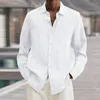 Chemises décontractées pour hommes Automne Cardigan Blanc Pour Hommes Vêtements 2023 Simple Boutonnage À Manches Longues Revers Lâche Bouton Bouton Blouse Rayée