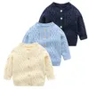 Jackor Cardigan Baby Sweater Sticked Boys Girls Toddler Solid Handmade spädbarn Single Breasted Kids Born Clothes 230920