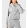 Dickes Fleece-Scuba-Kapuzenpullover Lu-02 Yoga-Sportpullover Damen Kurzes Kapuzen-Sweatshirt mit halbem Reißverschluss Lose Sportmantel-Jacken-Sweatshirt