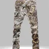 Hele-europeisk och amerikansk stil tryckta jeans för män Mens Leopard Print Pants Slim Straight Denim Pants for Men Shipp263p