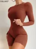 Womens Jumpsuits Rompers White Jumpsuit Shorts Women ONeck Ribbed Long Sleeve Bodysuit Summer Sexy Romper Playsuit Sports Short Bodycon 230921