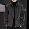 Men's Jacket Spring Autumn Winter Stand Collar Embroidery Plush Lamb Wool Casual Jacket Plus Size