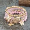 S3793 Czesanie mody wielowarstwowe złoto kryształowe z koralikami bransoletka wisiorki motylki koraliki ręcznie robione elastyczne bransoletki
