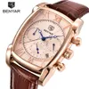 Benyar Luxury True Six-Pin Quartz Watch Classic Rectangle Case Sports Chronograph Men's Watches Rose Gold Erkek Kol Saati277o