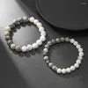 Link Armbänder 8/10mm Paar Männer Natürliche Weiß Türkis Karte Stein Perlen Armband Fern Freundschaft Schmuck Für Sie Seine Geschenke