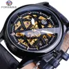ForSining Black Golden Retro Luminous Hands Fashion Mens Mechanical Skeleton Leather Wrist Watches Top Brand Luxury Clock Montre232k