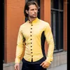 Vestido masculino camisas moda amarelo preto retalhos camisa para homens gola festa de casamento roupas casuais jantar banquete baile de formatura