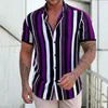 Camicie casual da uomo Camicia estiva Hawaiana con bottoni Blu navy Rosso Bianco Verde Manica corta Colletto a righe Outd