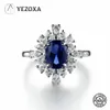 Bröllopsringar Yezoxa skapade Sapphire 925 Sterling Silver Halo Ring för kvinnor Storlek #6 #7 #8 230921