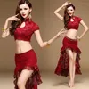 Sahne Giyim Kadınlar Göbek Dans Kıyafetleri Dantel (Üst etek) 2pcs/Set Seks Kostüm Performans Takım