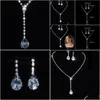 Oorbellen Ketting Trendy Sier Kleur Bruidssieraden Sets Voor Vrouwen Glanzend Cz Zirkoon Kristal Set Luxe Feestcadeau Drop Delivery Dhgeb