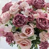 Fleurs décoratives 7 fourchettes en soie pivoine rose hortensia fleur artificielle pour mariage arc de jardin décoration de couronne de Noël arrangement floral