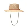 Шляпы с широкими полями. Шляпы-ведра. Соломенная шляпа из рафии для женщин с буквой и цепочкой. Шляпа от солнца с широкими полями. Летние шляпы. Женская пляжная кепка 230921.