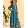Muslim Women Printed Long Dress Elegant Knitted Maxi Robe Full Length Long Sleeve O-neck Dubai Gown Abaya Kaftan Arab Jilbab New282v