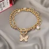 Charm Armbanden Goud Kleur Vlinder Voor Vrouwen Hip Hop Dubbellaags Parel Ronde Kraal Kettingen Armband Mode-sieraden Pulseras Mujer