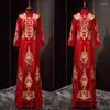 Ethnic Clothing Exquisite Velour Phoenix Sequins Tassels Embroidery Cheongsam Bride Wedding Dress Chinese Style Oriental Toast