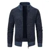 Men's Sweaters Zipper Opening Sweater Geometric Pattern Stylish Knitted Cardigan Warm Soft Fashionable Coat For Fall