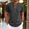 Herrklänningskjortor 2023 Men's Casual Short Sleeve Cotton Linen Shirts Streetwear Pure Color Shirts Men Shirts L230921