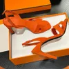 A113 Robe Designer 10.5 cm En Cuir Véritable pour Femmes D'été Bouts Carrés Talon Aiguille Sandales Orange Slingback Soirée Sh