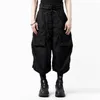 Men's Pants Dark Style Wax Surface Coating Asymmetric Multi-Button Bag Cropped Hip Hop Loose Casual Working Fashion Harajuku