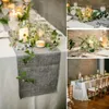 Table Runner 1pc Gray Khaki Jute Burlap Lace Cloth Rustic Wedding Party Banquet Decoration For Dining