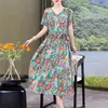 Casual Dresses Summer Women V-neck Print Vintage Short Sleeve Ladies Clothing 2023 Womens Clothes Sundresses