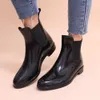 Stövlar Shevalues ​​Women Chelsea Rain Boots Shiny Ankle Boots Waterproof Upper Toe Elastic Band Low Sole Fashion Non-Slip Ladies Boots 230920