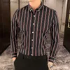 Erkek elbise gömlekleri artı 5xl-m Koreli uzun kollu çizgili gömlekler erkek giyim 2023 Basit İnce Fit Business Casual Office Bluz Homme Sıcak Satış L230921