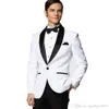 High Quality One Button White Groom Tuxedos Groomsmen Shawl Lapel Man Blazer Mens Wedding Suits Jacket Pants Tie H982260f