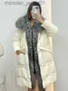 Kadın Kürk Faux Furyoume Üst düzey Kış Palto Kadınlar Kalın Beyaz Kaz Aşağı Ceket Uzun Gerçek Büyük Gümüş Tilki Kürk Yakası Sıcak Dış Giyim Lüks J230921