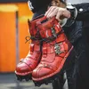 Botas moda couro genuíno motocicleta militar combate gótico crânio punk plataforma ocidental meados de bezerro 50