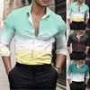 T-shirts pour hommes Chemise à manches longues Hommes Casual Gradient Digital 3D Imprimé Revers Boutonné Top Blouses plus anciennes