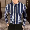 Erkek elbise gömlekleri artı 5xl-m Koreli uzun kollu çizgili gömlekler erkek giyim 2023 Basit İnce Fit Business Casual Office Bluz Homme Sıcak Satış L230921