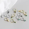 Hoop & Huggie 1pair 8 5MM 100% Authentic 925 Sterling Silver Rectangle Square Green White black Zircon Earrings JEWELRY TLE10881257j