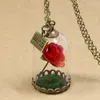 Collane con ciondolo Collana con fiala di vetro retrò Accessori per desideri di farfalla Gioielli di fiori secchi con rosa rossa per donne e ragazze