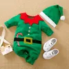 Barboteuses Vêtements de Noël pour bébé Printemps et automne Style Elf vert à manches longues en coton pour garçons et filles Ensemble de chapeaux 230920