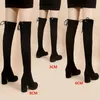 Bottes Faux daim femme talons automne fermeture éclair élastique genou haute pour femmes Tube lacets cuisse Gigh noir Botas Mujer 230920