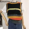 Camisolas femininas Kimotimo listrado colete de malha mulheres o-pescoço cor contraste outwear colete outono moda sobreposição sem mangas camisola pulôver ins j230921