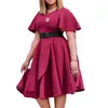 Vestidos casuais elegante cor sólida plus size vestido de festa europeu e americano verão estilo ol mangas largas cintura alta com cinto grande bainha