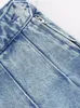 Zweiteiliges Kleid, hohe Taille, breiter Falten-Jeansrock für Frauen, schicker seitlicher Knopf, Reißverschluss, Sommerröcke, 2023, modische A-Linie, Mini 230921