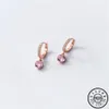 Hoop & Huggie 925 Sterling Silver Pink Blue Purple Red Zircon Stone Pendant Ear Rings Rose Gold Color Small Hoops Piercing Earring257e